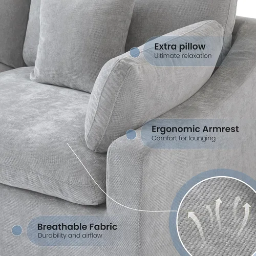 Vista 5 de Sofá seccional modular extragrande, fundas de cojín de sofá en forma de L de 154 pulgadas, fundas de sofá seccional de lino extraprofundas y Gris