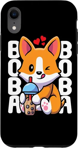 Vista 24 de Funda Kawaii con diseño de corazón de té de burbujas para iPhone 16 Kawaii Boba Dog Corgi Tea Drink
