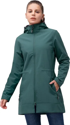 Vista 16 de 33,000ft Chaqueta de Lluvia Impermeable para Mujer de Softshell Largo con Capucha y Forro de Forro Polar, Cortavientos
