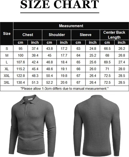 Vista 7 de COOFANDY Polo de punto para hombre, de manga larga, ligero, a la moda, informal, con cuello