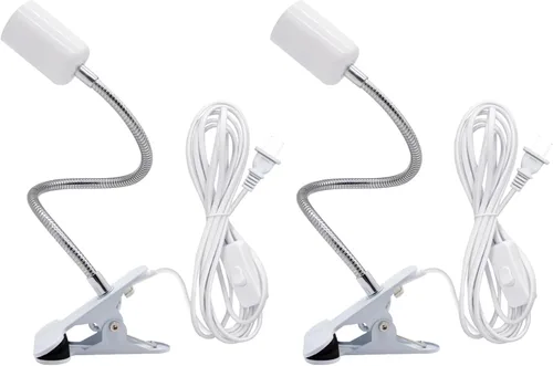 Vista 10 de Lámpara de Escritorio con Clip Portalámparas Paquete de 2 Soporte de Lámpara Flexible de Cuello de Cisne con Clip e Interruptor con Enchufes Luz