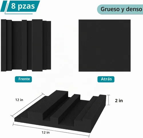 Vista 2 de TroyStudio Paneles gruesos de espuma acústica en patrón de difusión, 12 x 12 x 2 pulgadas, 8 paneles difusores de espuma de alta densidad que