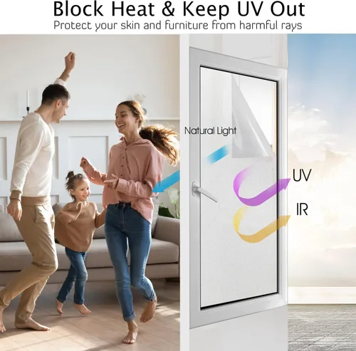 Vista 2 de HIDBEA Película Esmerilada de Privacidad para Ventanas, Control de Calor, Bloqueo UV, Adherencia Estática, No Adhesiva, Reutilizable, Cubiertas