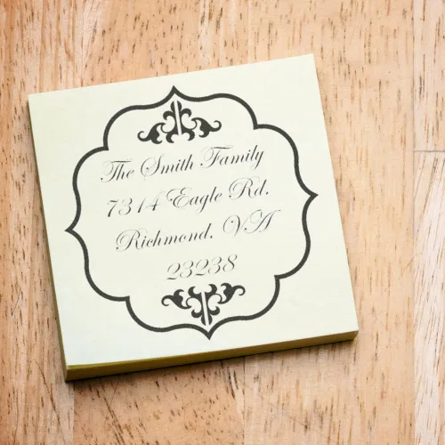 Vista 5 de Edwardian - Sello de dirección de escritura autoentintado, regalo personalizado, fuente de guión, sello de hotel, diseño cuadrado
