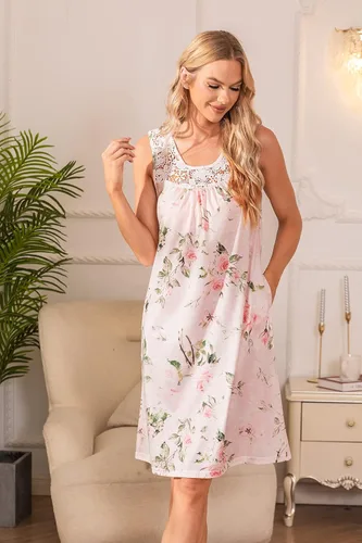 Vista 2 de YOZLY Camisones sin mangas para mujer, camisón de encaje para dormir