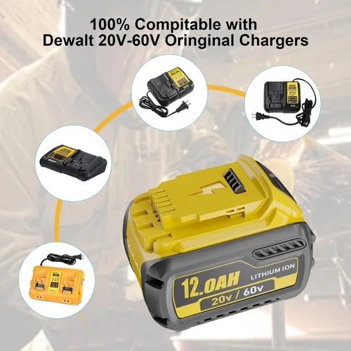 Vista 5 de Paquete de 2 baterías de repuesto de 12.0Ah para Dewalt 20V 60V compatible con Dewalt 20V/60V batería DCB609 DCB606 DCB612 Series Power Tools