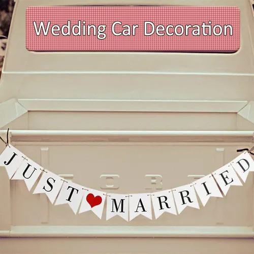 Vista 5 de Decoraciones de Auto Recién Casados, Letrero Banner Recién Casados Decoraciones de Auto Aptas para Luna de Miel Boda, Accesorios de Fotos
