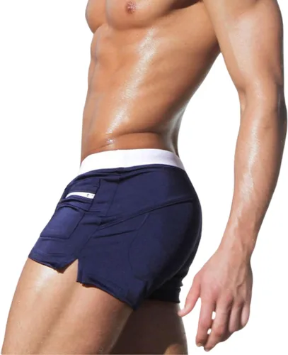 Vista 3 de Traje de baño de corte cuadrado para hombre y traje de arrastre, bolsillo frontal