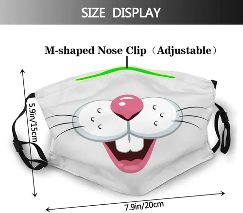 Vista 2 de Máscara facial de conejo de Pascua, lavable, reutilizable, para mujeres, hombres y adultos, con 2 filtros, Color-4, talla única