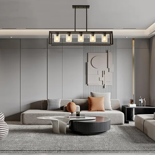 Vista 6 de Lámpara de comedor estilo granja para isla de cocina, lámpara colgante rectangular negra, lámpara moderna de comedor, lámparas colgantes