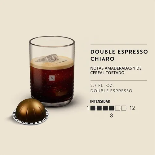 Vista 3 de Nespresso Cápsulas Vertuo, Double Espresso Chiaro, café espresso de tostado medio, 30 cápsulas de café, prepara 2.7 onzas.