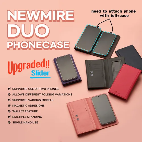 Vista 2 de Funda Duo para 2 teléfonos Funda de cuero de alta calidad multiusos para teléfono celular, cartera para teléfono celular Variación plegable