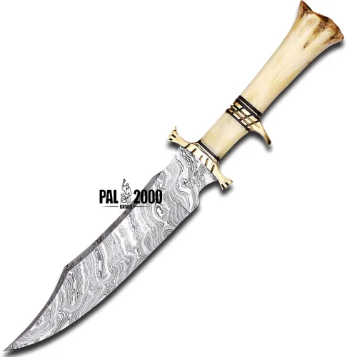 Vista 7 de PAL 2000 KNIVES Acero de Damasco hecho a mano 15 pulgadas caza Bowie cuchillo 9871