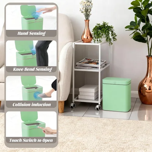 Vista 3 de Bote de basura con sensor de movimiento, automático de 4 galones con tapa hermética sellada, recargable por USB, compacto para baño, cocina