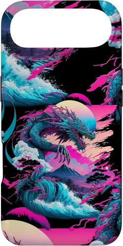 Vista 27 de Dragon Vaporwave Abstract Landscape Moon Tree Waterfall Case for iPhone 17