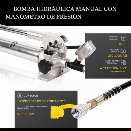 Vista 3 de Bombas hidráulicas CP-700 Bomba manual 10000Psi - 900CC aleación de aluminio de efecto único y manguera de 1.8M con manómetro