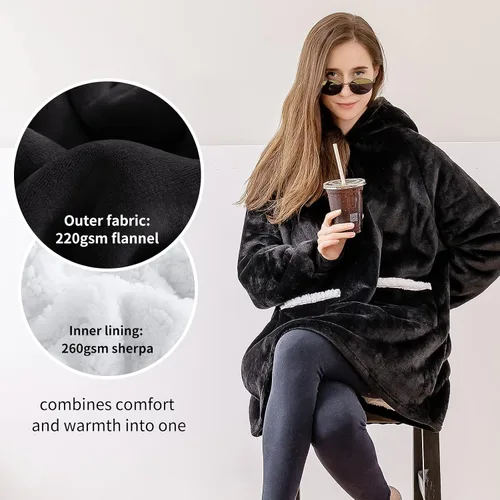 Vista 2 de Aisbo Manta con capucha para mujer, acogedora manta de forro polar Sherpa con capucha para adultos, mujeres y hombres, manta cálida y mullida