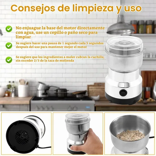 Vista 5 de Molinillo de café, molinillo automático eléctrico con 4 cuchillas de acero inoxidable, molinillo de café de 10.1 fl oz, molinillo de café con un