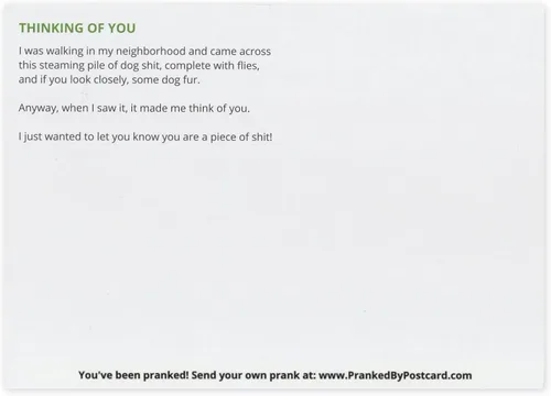 Vista 3 de Crazy Novelty Guy Paquete de 10 tarjetas postales de broma a granel – Divertido pensamiento de caca de perro – Bromas bromas chistes prácticos