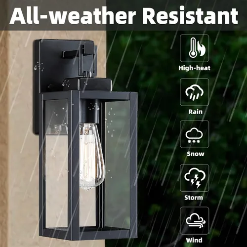 Vista 5 de Paquete de 2 Luces de Aplique para Exteriores - Luz de Pared Exterior de 12 Pulgadas, Aplique Exterior de Acero y Vidrio para Porche, Farol de Pared