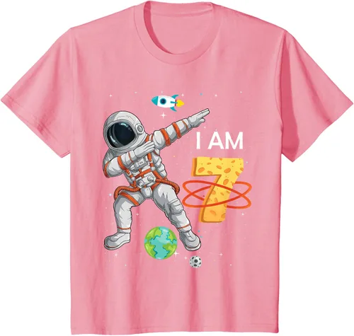 Vista 20 de Camiseta de cumpleaños para niños de 7 años de edad, astronauta Space 7th B-Day Negro