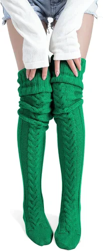 Vista 13 de Pcavin Calcetines altos hasta el muslo para mujer, calentadores de piernas 1 piezas-negro