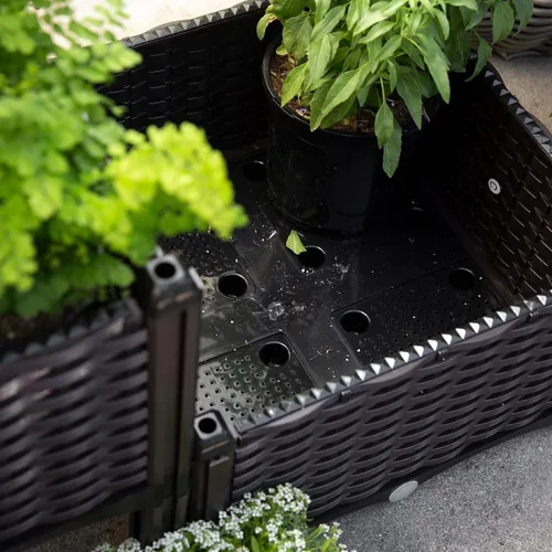 Vista 5 de Barton Cama de jardín elevada de plástico marrón con diseño de riego automático para exteriores, kit de jardinera elevada con ruedas móviles