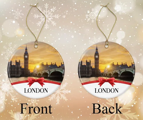 Vista 2 de Adorno de Navidad de Londres, colección de recuerdos de viaje, regalo para la familia, adorno de árbol de Navidad de la ciudad, regalo de Londres