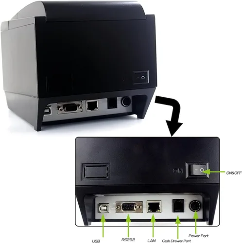 Vista 6 de symcode Impresora térmica de recibos POS Ethernet/LAN y puerto serie - Cortador automático - Puerto de cajón de efectivo - Ancho de papel 3 1/8