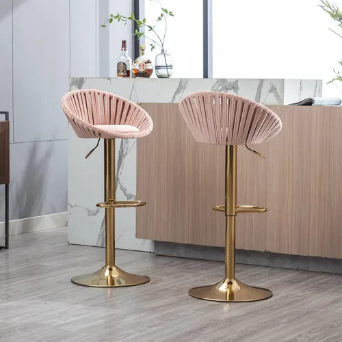 Vista 13 de Taburetes de bar modernos y ajustables giratorios, taburete de bar de cocina con respaldo, juego de 2, sillas de bar de estilo ocio, para isla