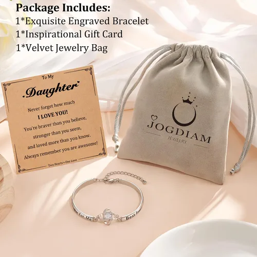 Vista 7 de JOGDIAM Regalos de joyería para mujeres con tarjeta de mensaje de regalo, regalos para mamáabuelahijahermana, pulsera grabada con nudo de amor