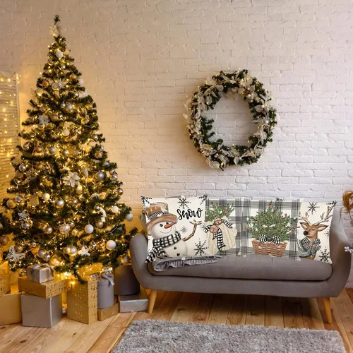 Vista 7 de ONFAON Decoraciones de Navidad - Fundas de almohada de Navidad 18x18, juego de 4, decoración navideña para sofá, sofá cama, cojín, decoraciones