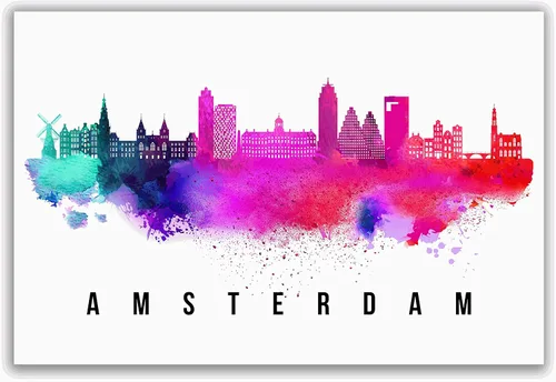 Vista 4 de Póster de Amsterdam Skyline Netherlands, pintura de paisaje urbano e impresión de monumentos, decoración para el hogar, oficina, 12 x 18 pulgadas