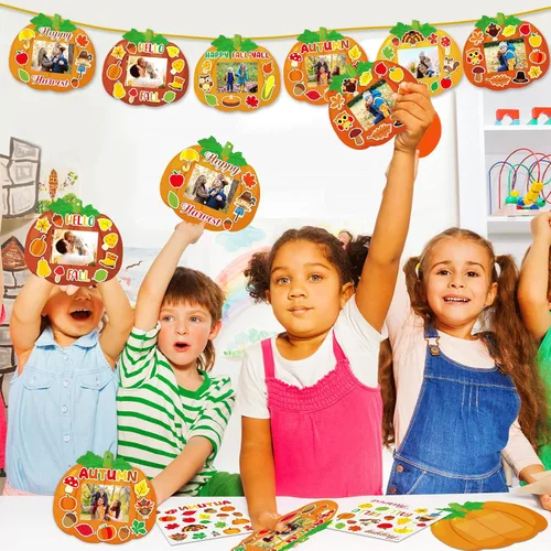 Vista 8 de Qyeahkj 36 Juegos de Manualidades de Otoño de Acción de Gracias para Niños Kit de Manualidades DIY de Marco de Fotos de Calabaza de Otoño