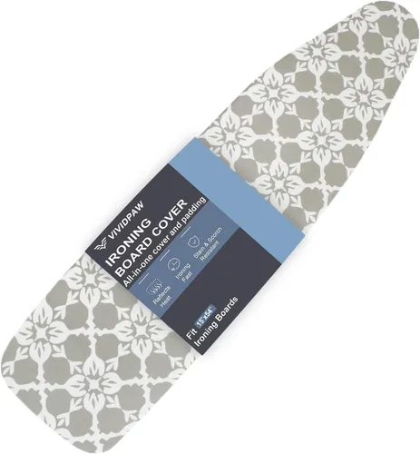 Vista 14 de VividPaw Funda y almohadilla para tabla de planchar, tamaño estándar 15"x54", acolchado grueso, borde elástico, revestimiento de silicona