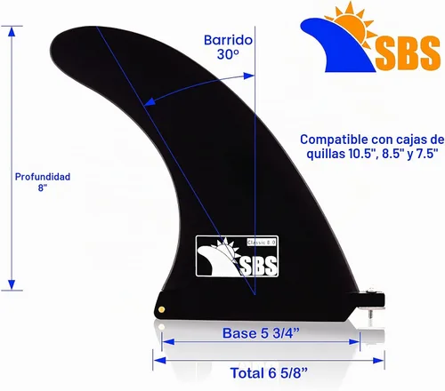Vista 2 de SBS - Aleta de 8 pulgadas Longboard y SUP - Aleta central de 8 pulgadas para tabla de surf y paddleboard