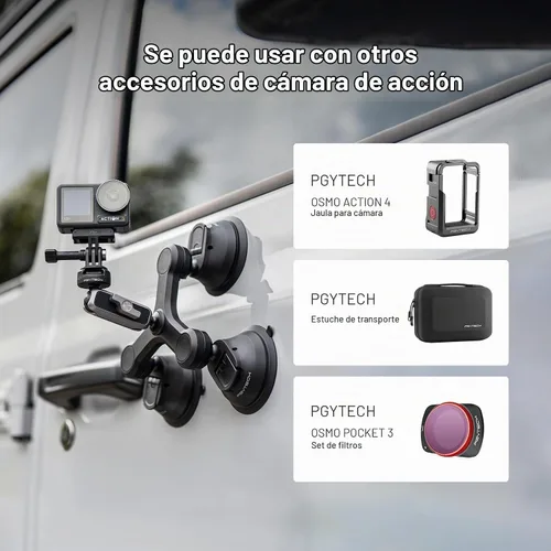 Vista 7 de PGYTECH CapLock - Soporte de triple succión compatible con DJI OSMO Action 4/3/2, Gopro Hero 11/10/9/8 con adaptador de rosca estándar de 1/4"-20