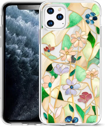 Vista 10 de Unov Funda compatible con iPhone 11 Pro, transparente, con diseño delgado, protector suave de TPU a prueba de golpes, patrón de flores en relieve