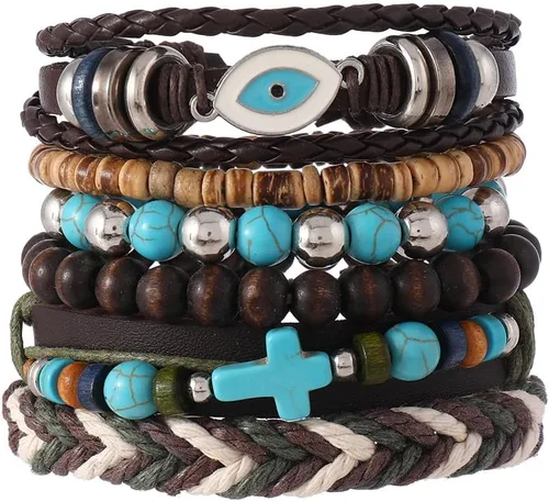 Vista 55 de Pulsera Gótica Ajustable de Cuero Trenzado Punk Multicapa de Estilo Grunge, Conjunto de Pulseras Emo con Brazalete de Metal, Envoltura