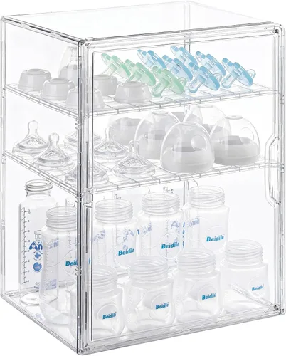 Vista 9 de ERTIUANIO Organizador de biberones – Contenedor organizador de botellas de acrílico de 3 niveles, organizador de estación de botellas de plástico