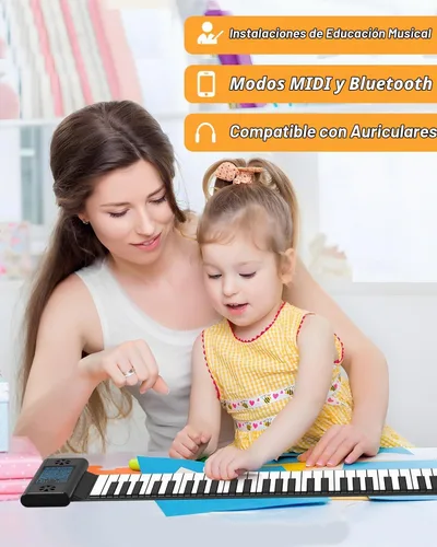 Vista 3 de KONIX Piano enrollable de 61 teclas, piano portátil mejorado para principiantes con Bluetooth/MIDI, teclado de piano enrollable de silicona