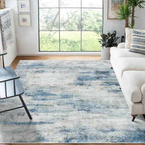 Vista 27 de Auemtyn Alfombra de área de 8 x 10 pies para sala de estar, alfombra lavable con parte trasera antideslizante, alfombra de pelo bajo para gris