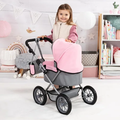 Vista 4 de Bayer Design Cochecito Trendy para muñeca bebé en gris/rosa, 67 x 41 x 68 centímetros, 1300800