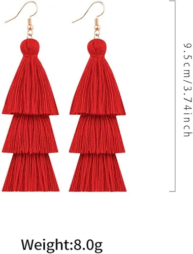 Vista 4 de DIYANMMY Aretes de borla coloridos de 3 niveles bohemios grandes colgantes de moda para mujeres adolescentes y niñas regalo de fiesta de cumpleaños