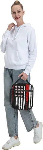 Vista 8 de Lonchera de béisbol con bandera estadounidense, bolsa de almuerzo deportiva, reutilizable, bolsa de mano para mujeres y hombres, picnic y viajes