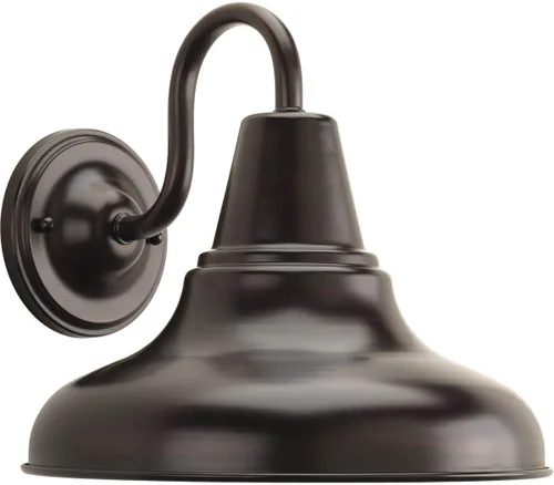 Vista 14 de Progress Lighting District LED Collection - Farol de pared mediana para exteriores, bronce envejecido, pantalla de metal blanco pintado, 1 luz