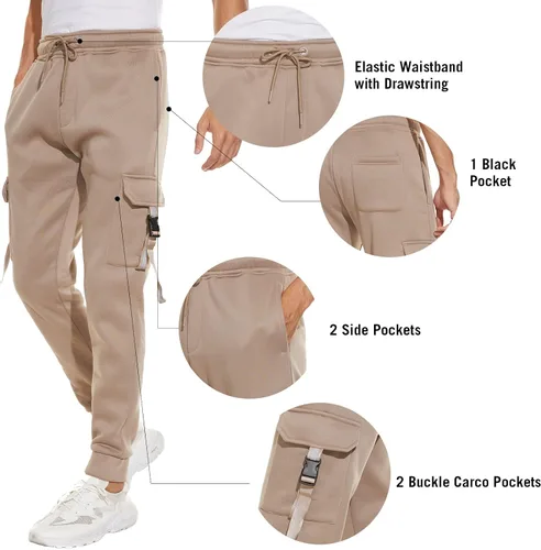 Vista 2 de IGEEKWELL Pantalones deportivos tipo cargo de forro polar para hombre