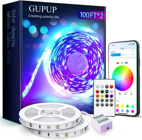 Vista 10 de GUPUP Tira de luces LED COB RGB Smart IC de 16.4 pies, tira de luz de persecución de color direccionable, 24 V 2880 LED, kit de iluminación de cinta