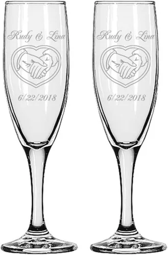 Vista 26 de GIFTS INFINITY® Juego de 2 copas de champán grabadas para boda con corazón de Infinity, copas personalizadas para brindis - Regalo para el Día