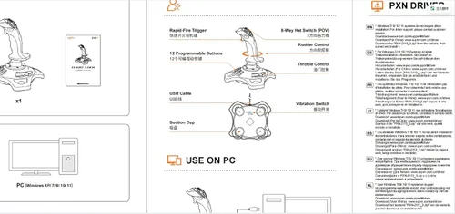 Vista 7 de Joystick de PC, Controlador de juego USB para simulador de vuelo con función de vibración y control de acelerador, PXN 2113 mando con cable